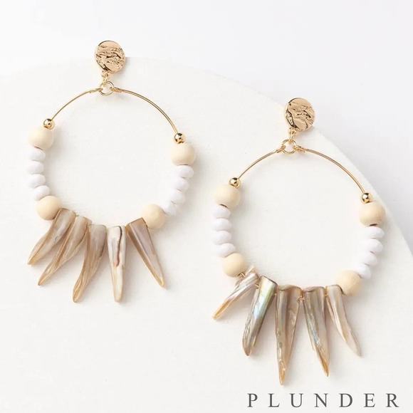 New Plunder "Ellington" Natural Shell Hoop Earrings (3.5") - Picture 1 of 5